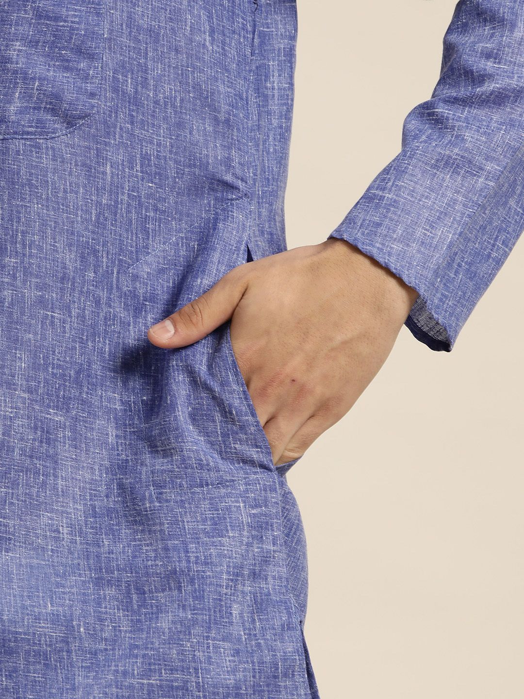 SOJANYA Men Blue Dobby Straight Kurta