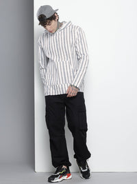 The Indian Garage Co Pure Cotton Striped Hooded Relaxed Fit Sweatshirt