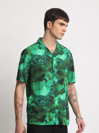 THE BEAR HOUSE Abstract Printed Cuban Collar Pure Cotton Casual Shirt