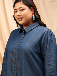 CURVY STREET Comfort Opaque Chambray Cotton Casual Shirt