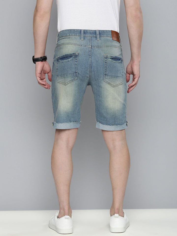 The Indian Garage Co Men Blue Washed Slim Fit Denim Shorts
