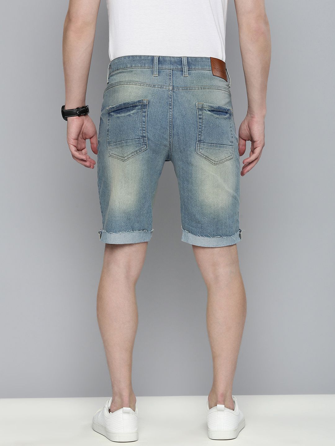 The Indian Garage Co Men Blue Washed Slim Fit Denim Shorts