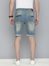 The Indian Garage Co Men Blue Washed Slim Fit Denim Shorts