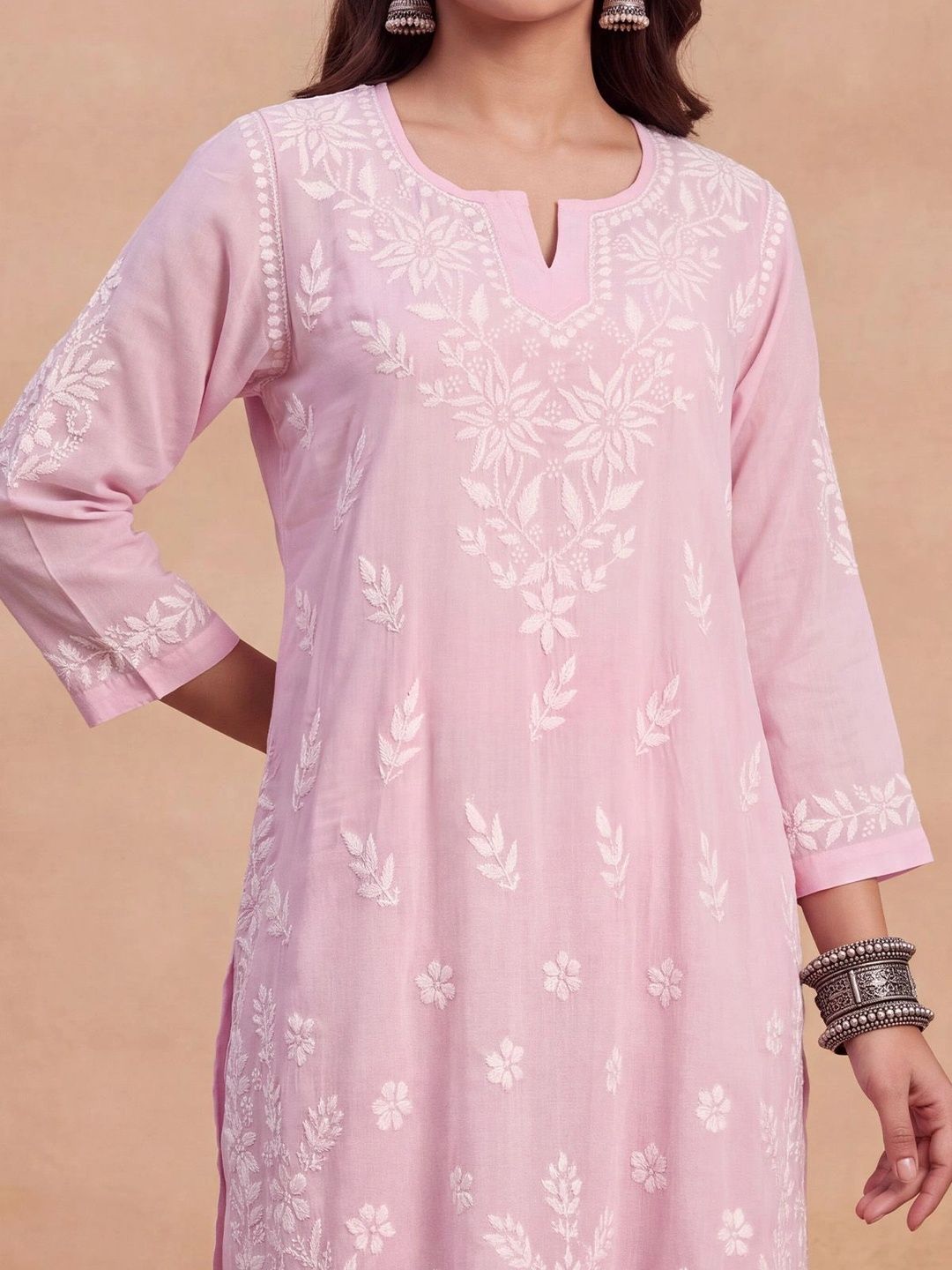 Rumah Chikankari Wanita Biasa Chikankari Chanderi Silk Kurta dengan Seluar