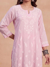 Rumah Chikankari Wanita Biasa Chikankari Chanderi Silk Kurta dengan Seluar