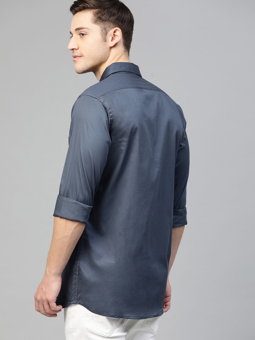 DENNISON Men Charcoal Grey Smart Slim Fit Solid Water & Stain Repellent Casual Shirt