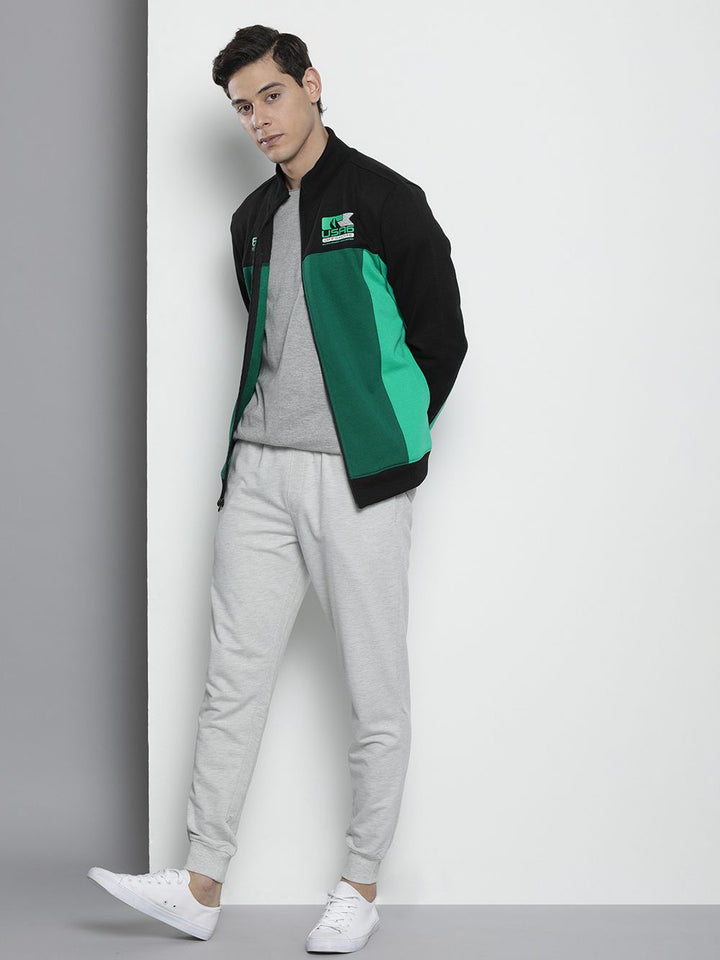 The Indian Garage Co Men Black & Green Colourblocked Sweatshirt