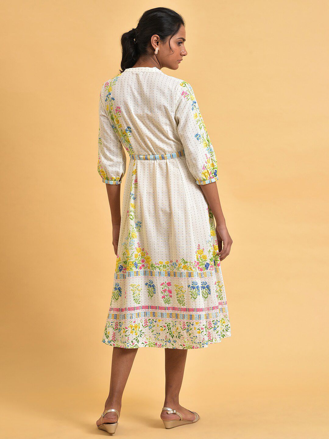 W Plus Size Floral Printed Shirt Style Midi Ethnic Dress