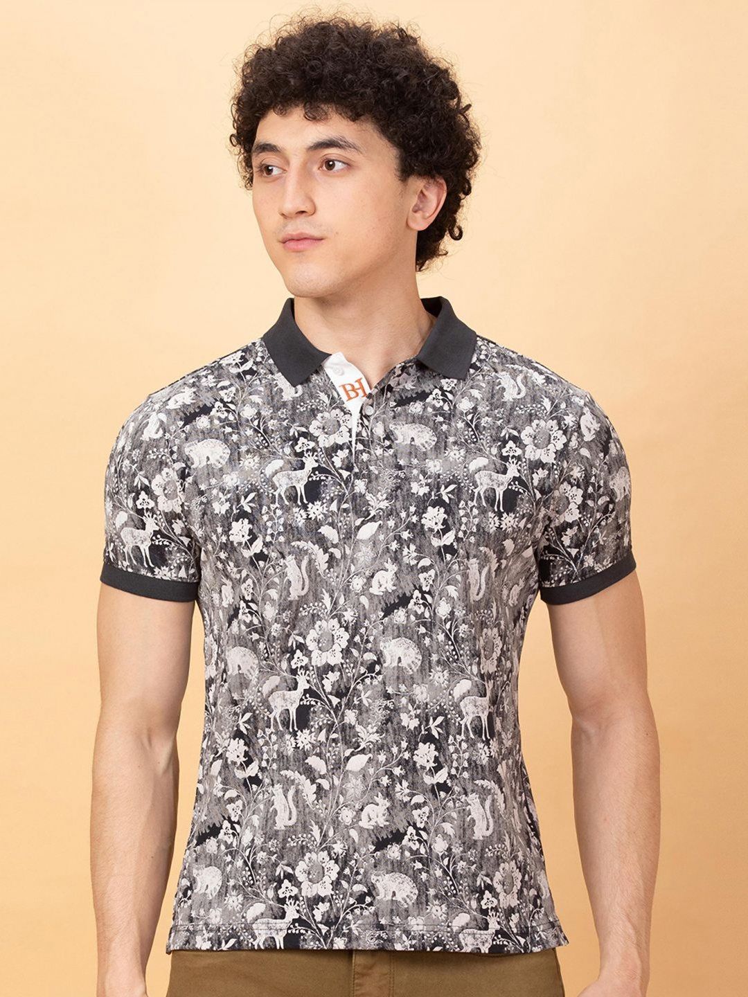 Being Human Men Floral Printed Polo Collar Pockets T-shirt