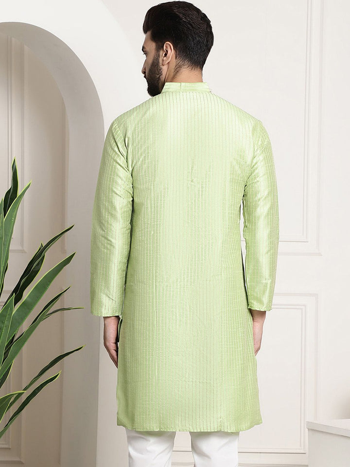 SOJANYA Striped Band Collar Long Sleeves Straight Kurta