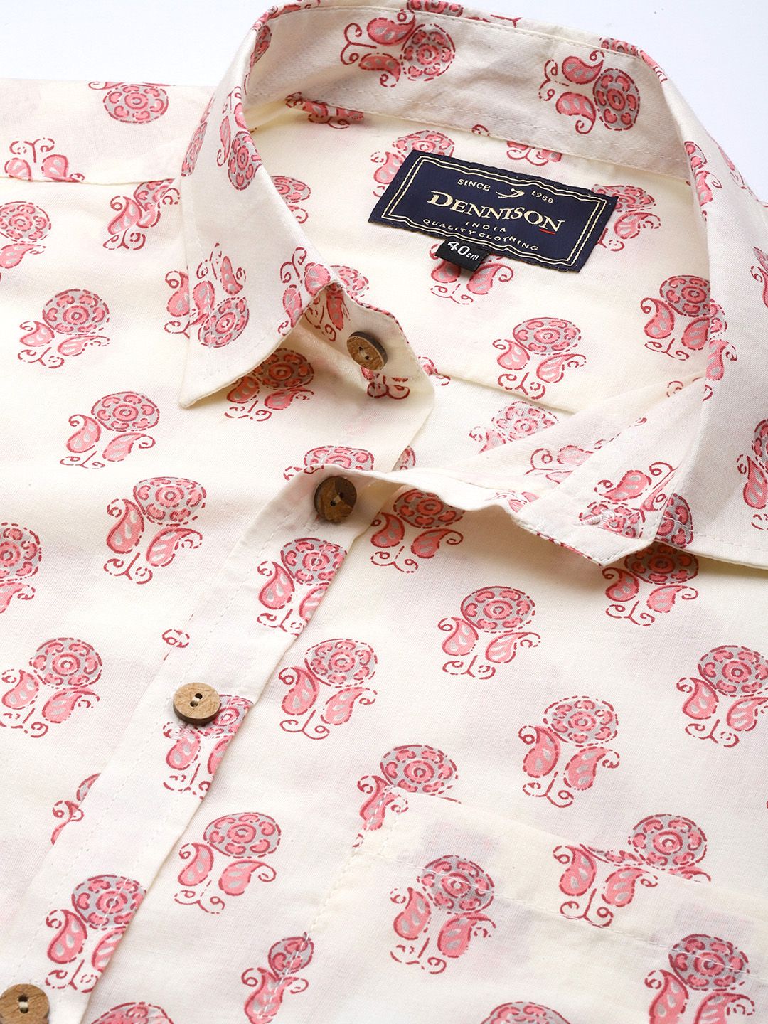 DENNISON Men Cream-Coloured Regular Fit Printed Casual Shirt