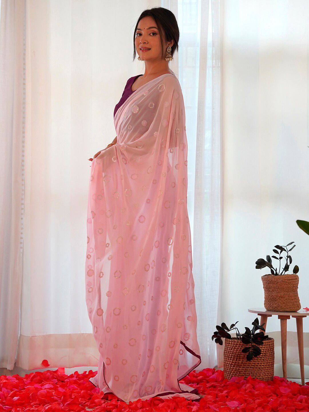 Saree mall Embellished Sequinned Pure Georgette Saree