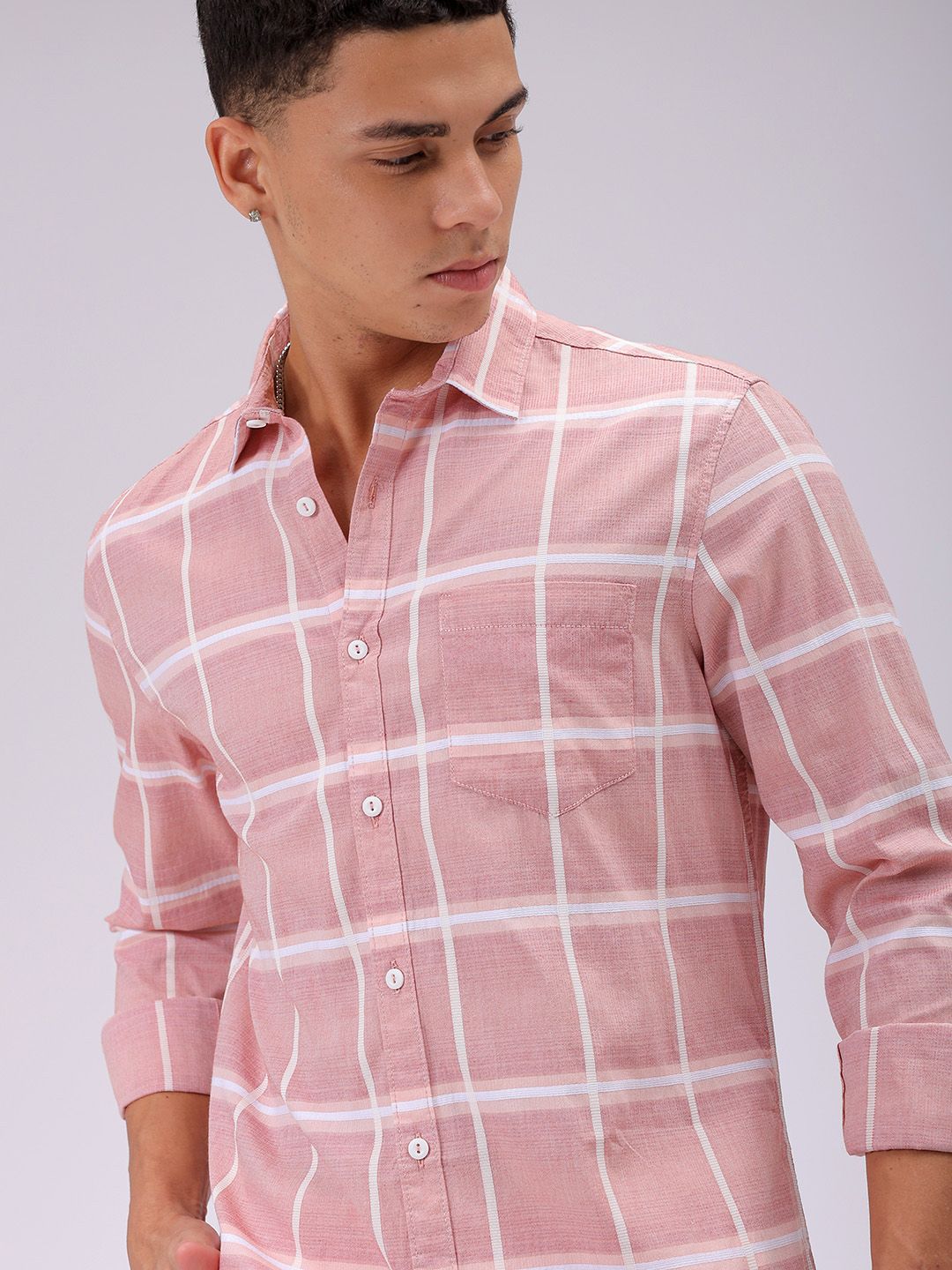 The Indian Garage Co Men Cutaway Collar Checked Cotton Slim Fit Casual Shirt