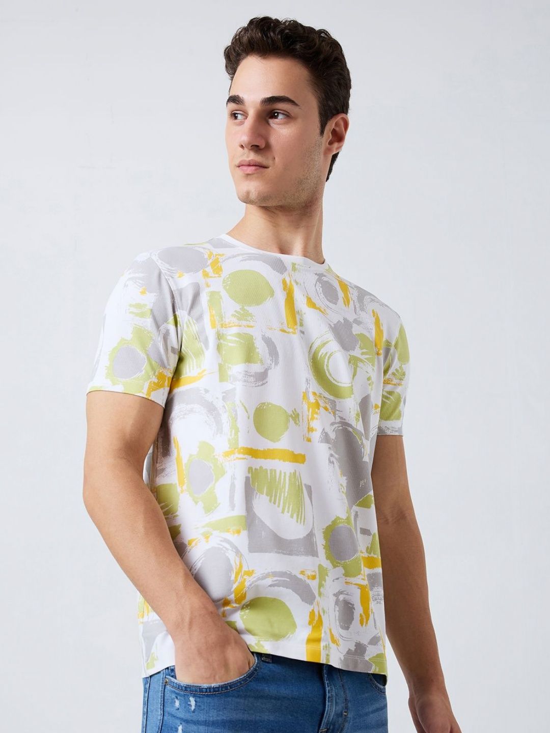 SPYKAR Men Abstract Printed Round Neck Cotton Slim Fit T-shirt