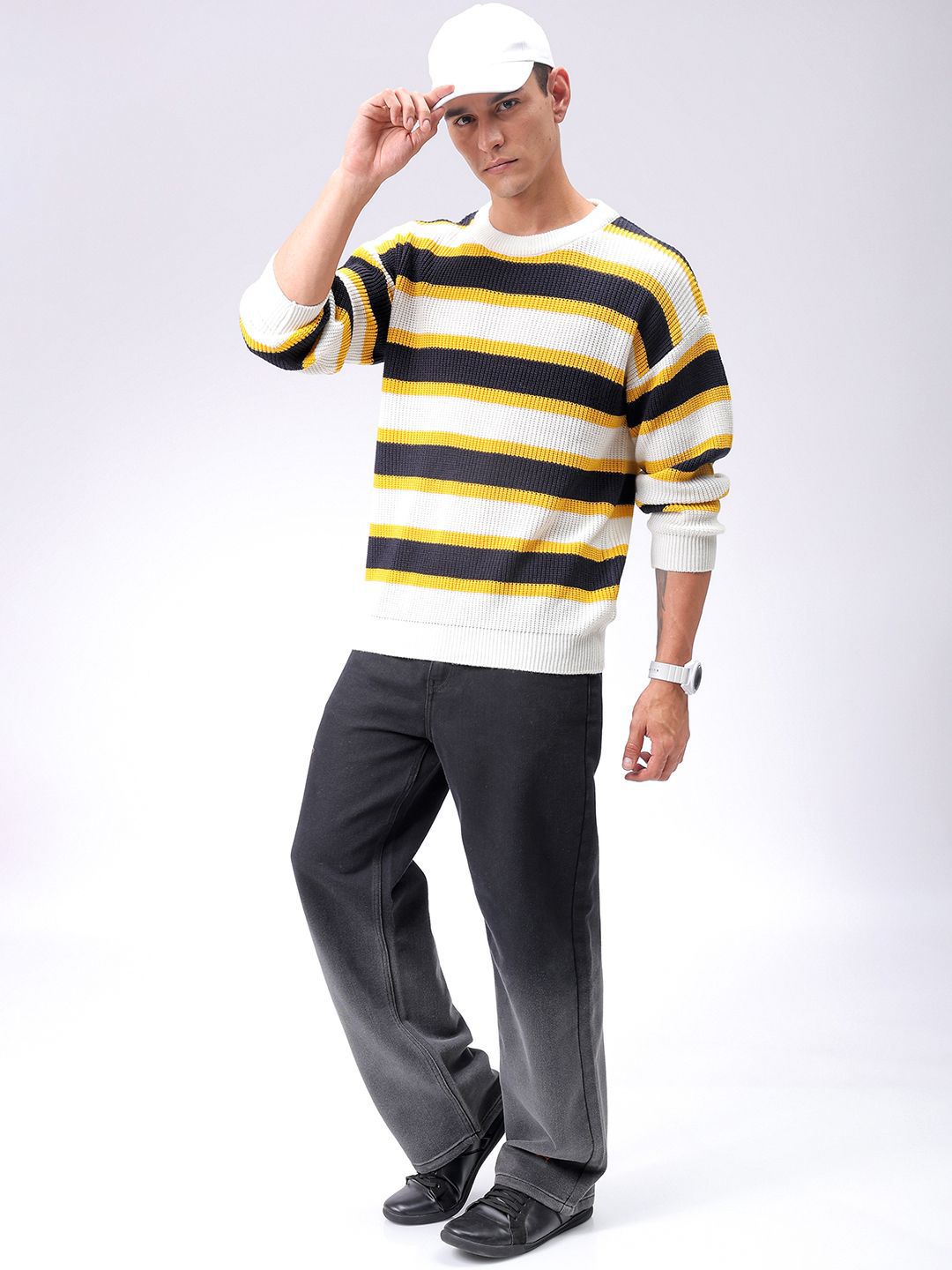 The Indian Garage Co Men Striped Round Neck Long Sleeves Pullover