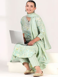 Mamicha Women Floral Printed Regular Thread Work Kurta with Trousers & With Dupatta