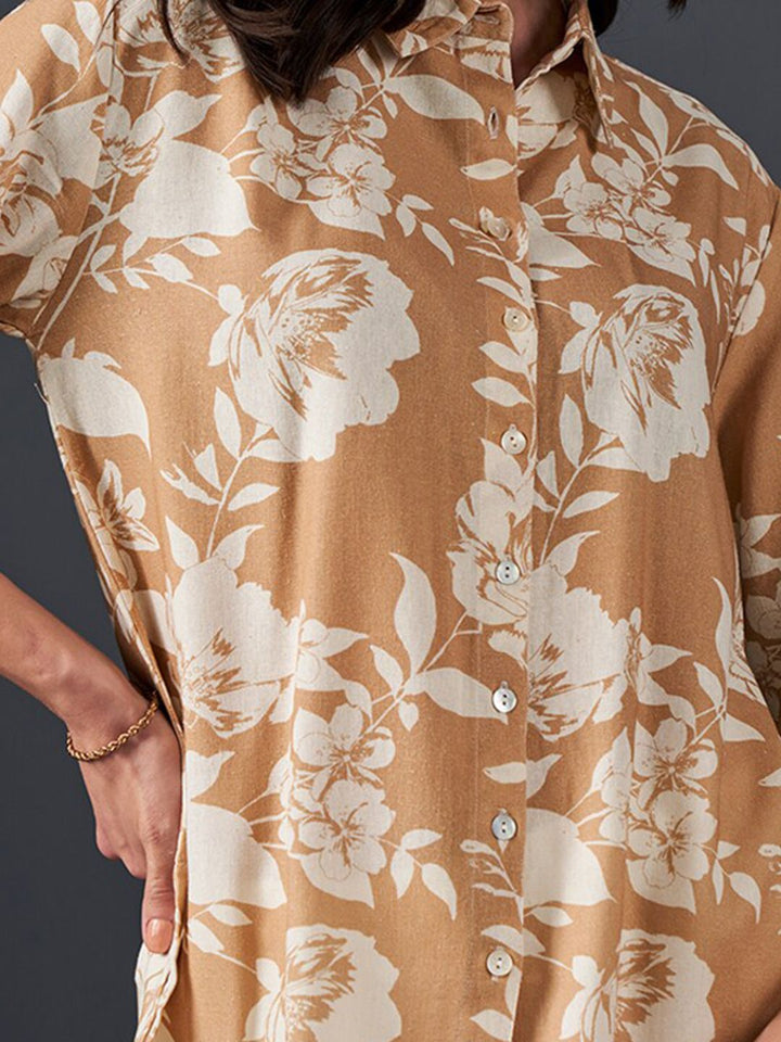 AND Floral Printed Shirt Collar Style Top
