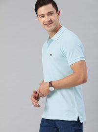THE BEAR HOUSE Men Solid Blue Polo Collar Pure Cotton T-shirt