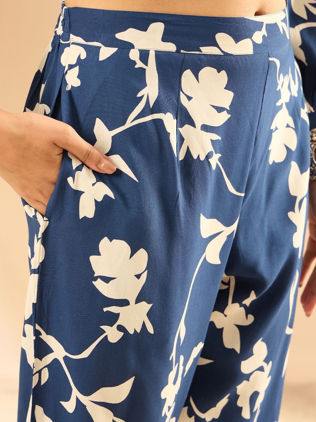 Indo Era Women Floral Printed Regular Kurta with Trousers