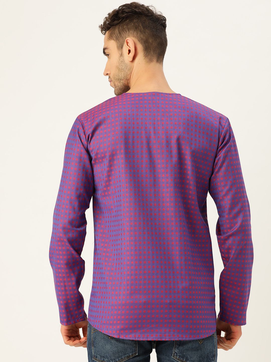 SOJANYA Men Purple & Red Woven Design Straight Short Kurta
