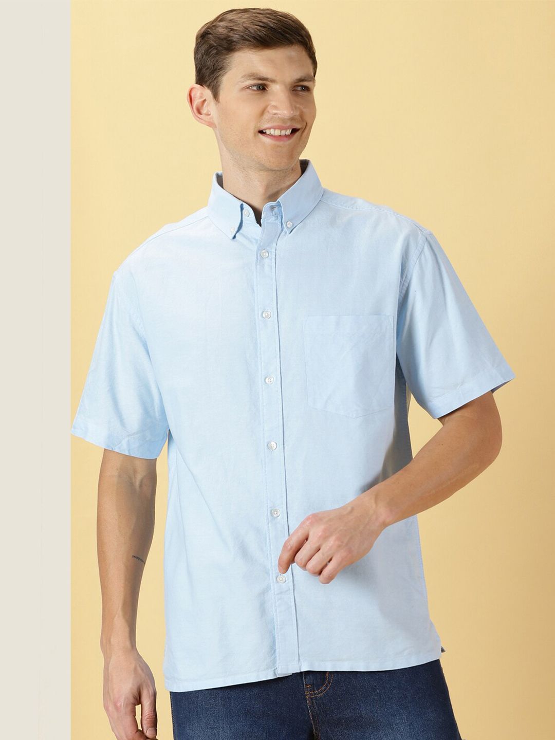Thomas Scott Button Down Collar Relaxed Boxy Cotton Casual Shirt