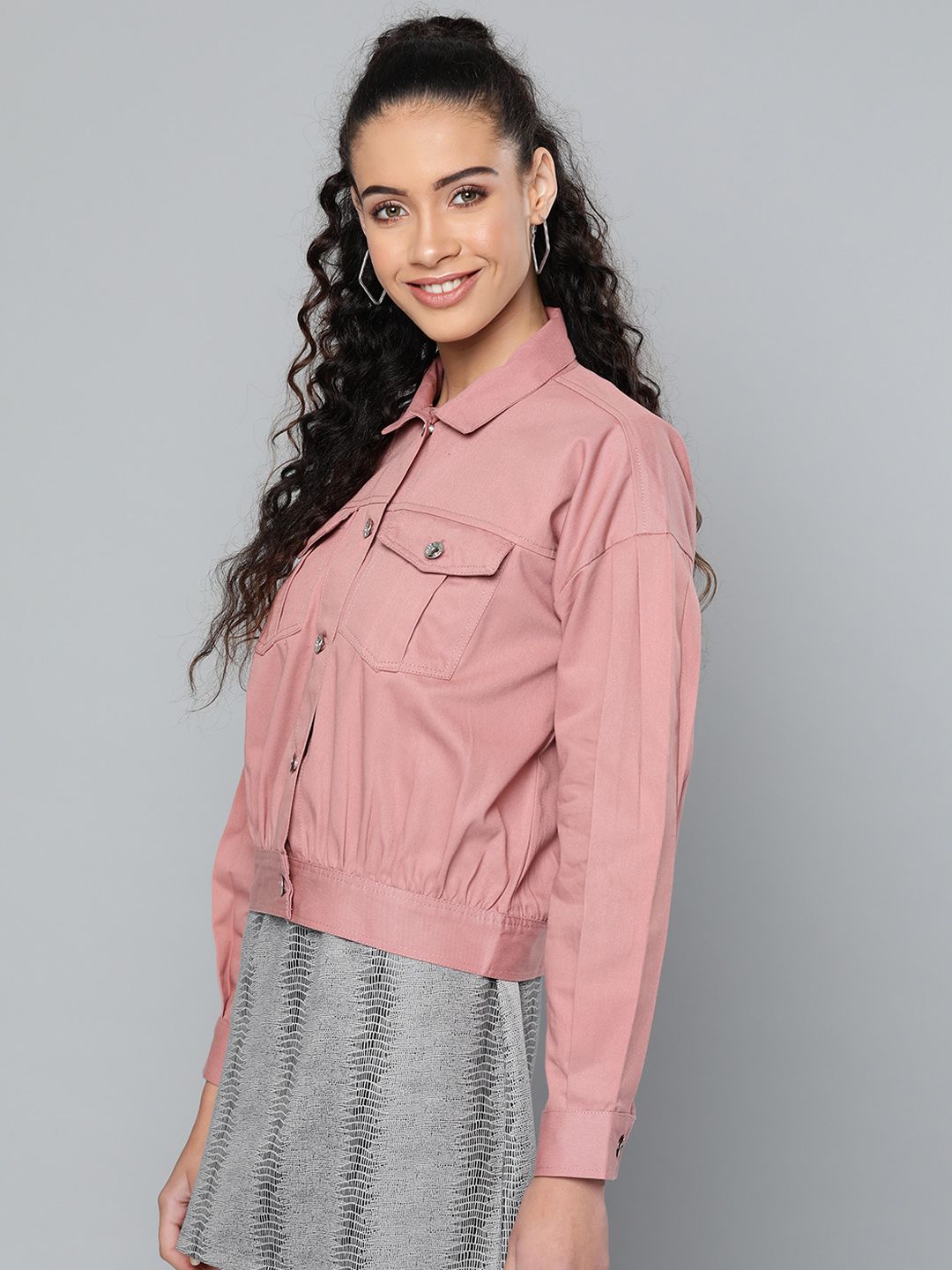 STREET 9 Women Mauve Solid Denim Jacket