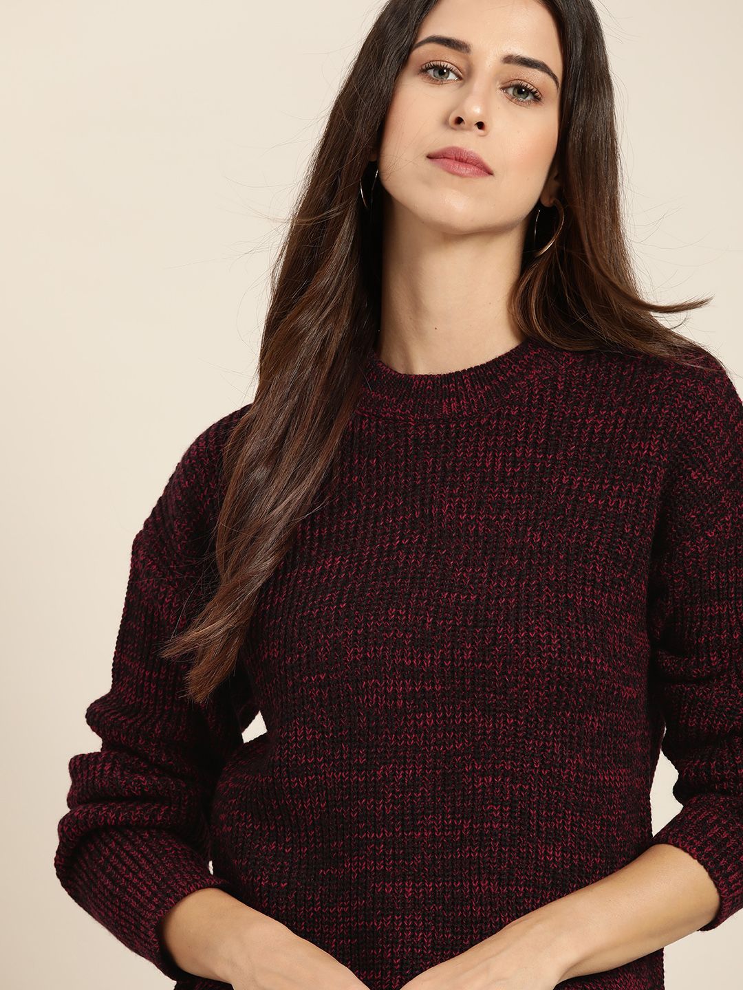 all about you Women Red & Black Woven Design Pullover