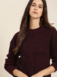 all about you Women Red & Black Woven Design Pullover
