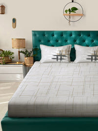 KLOTTHE Grey Printed 400TC Pure Cotton Super King Bedsheet With 2 Pillow Covers