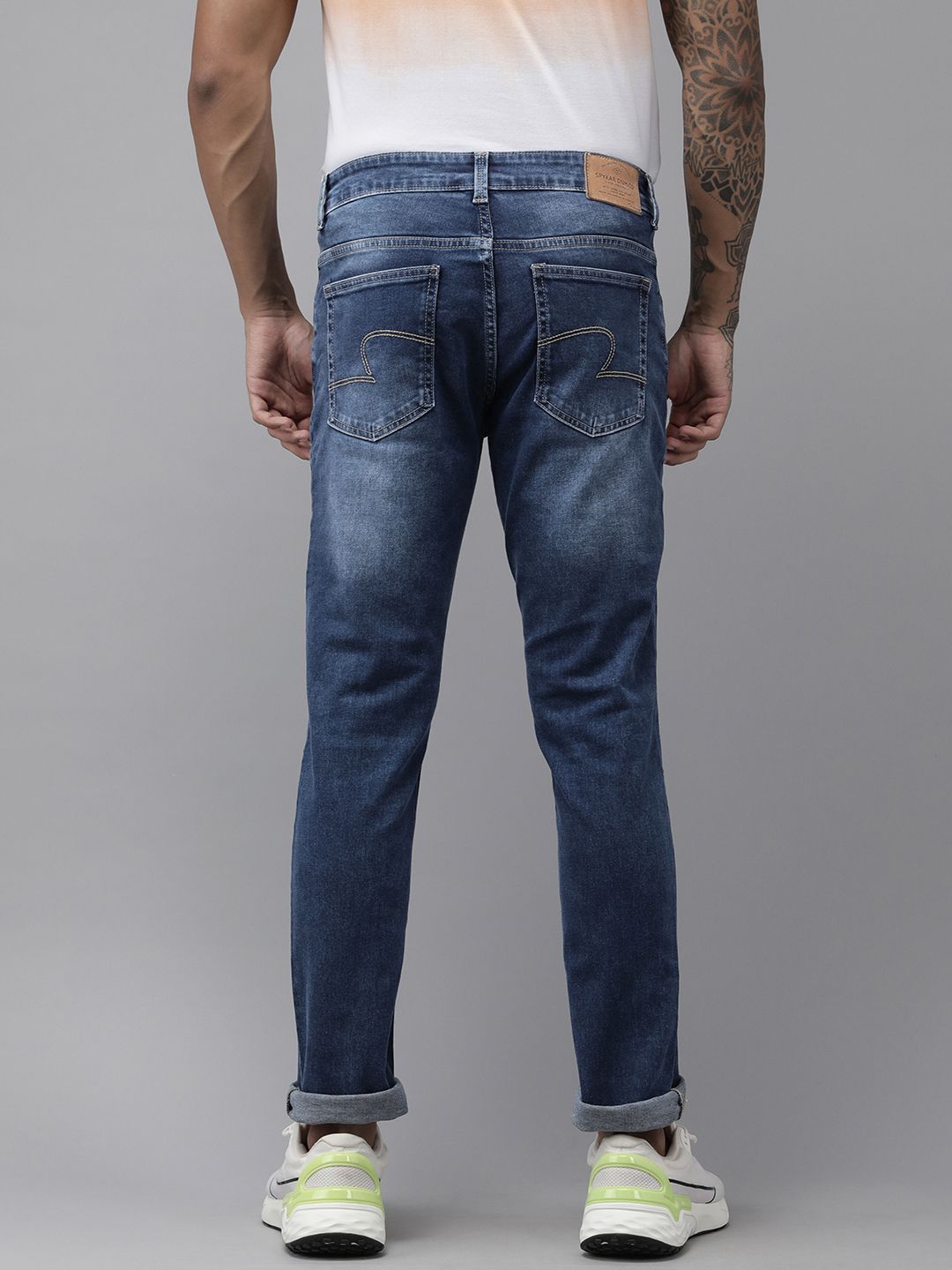 Spykar Men Blue Rovers Reguler Fit Mid-Rise Narrow Leg Heavy Fade Jeans Regingable