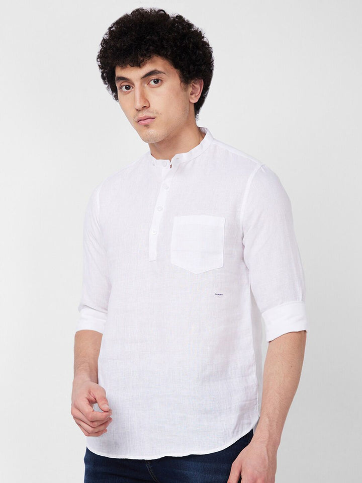 SPYKAR Mandarin Collar Long Sleeves Casual Linen Shirt