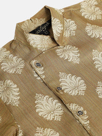 SOJANYA Boys Beige Woven Design Mandarin Collar Jacquard Straight Kurta
