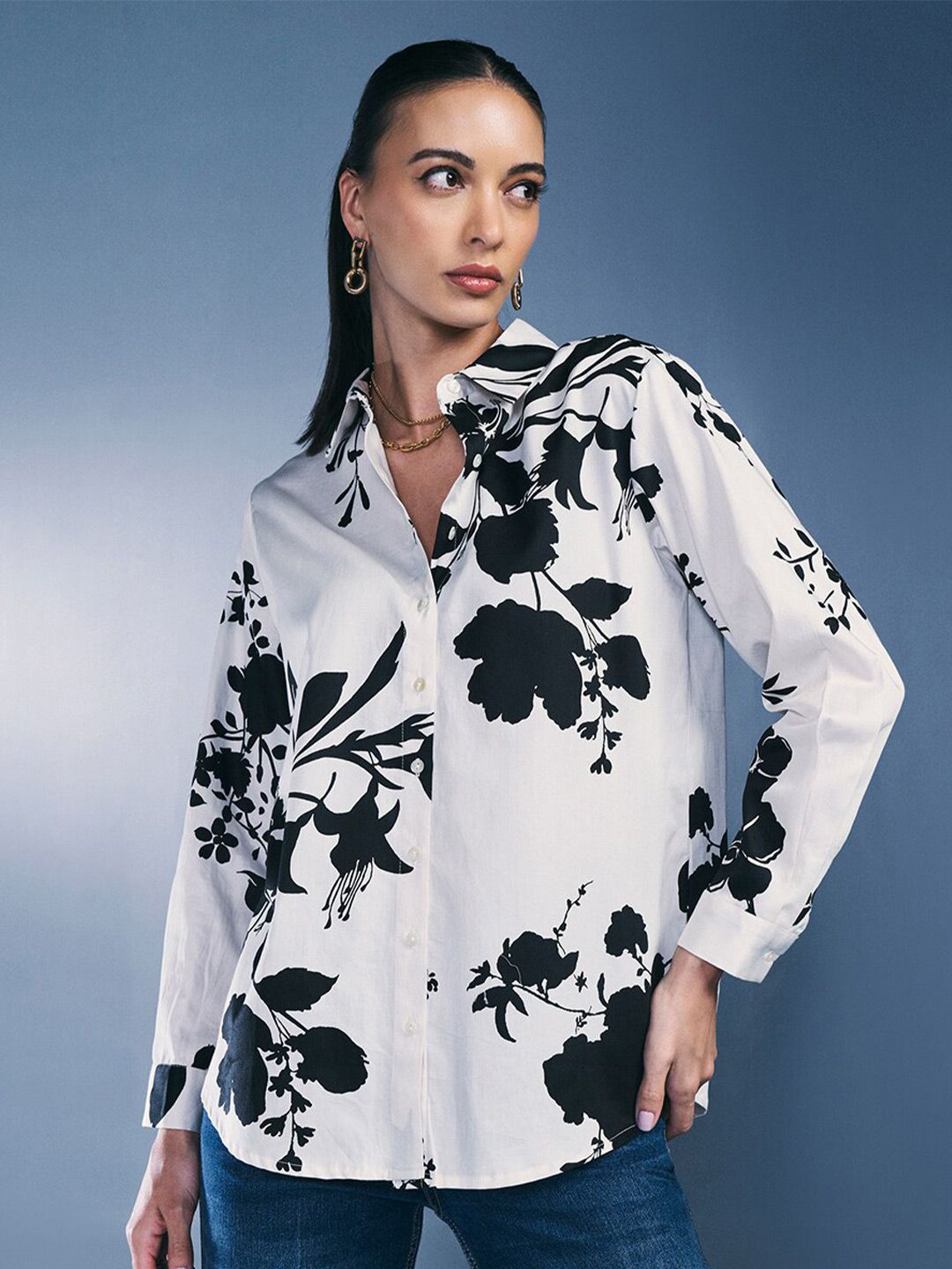 AND Floral Printed Pure Cotton Styled Back Top