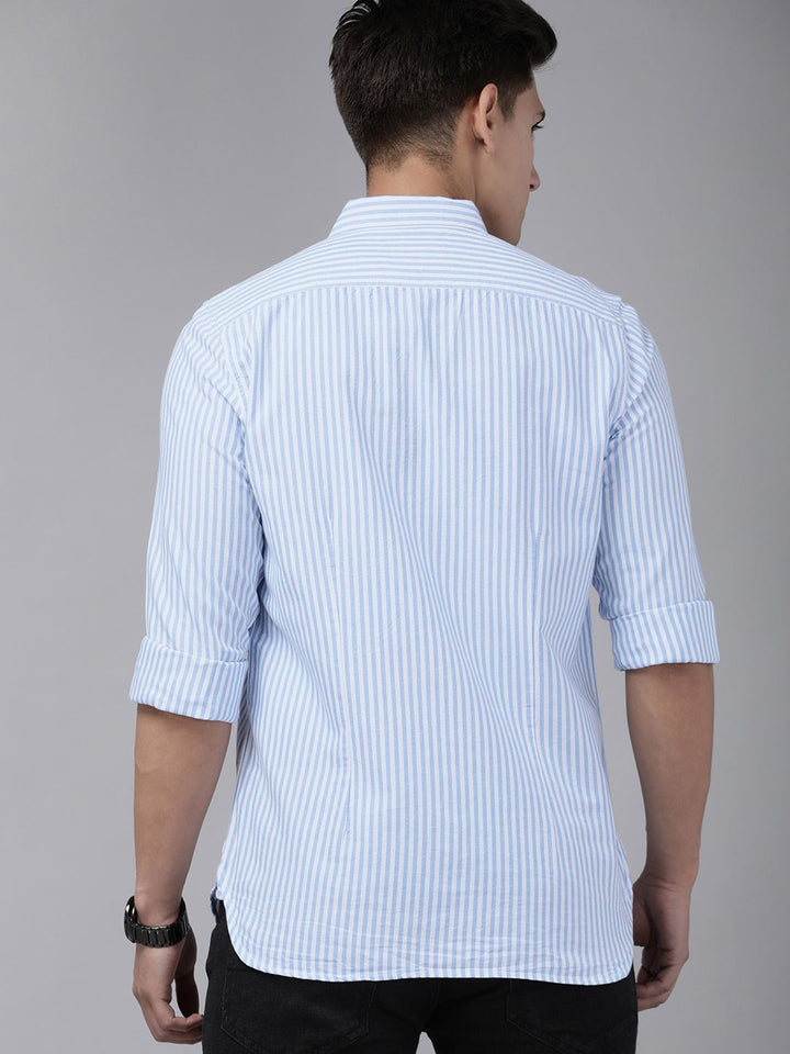 THE BEAR HOUSE Men Blue & White Cotton Slim Fit Striped Casual Shirt