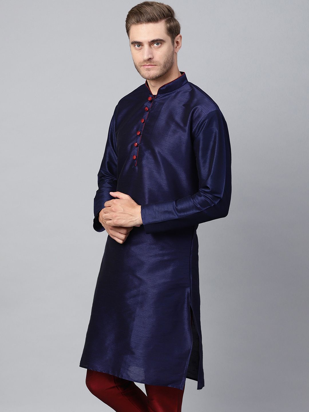 SOJANYA Men Navy Blue Solid Straight Kurta