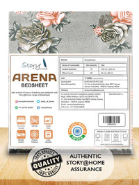 Story@home Grey & Orange Floral 180 TC Queen Bedsheet with 2 Pillow Covers
