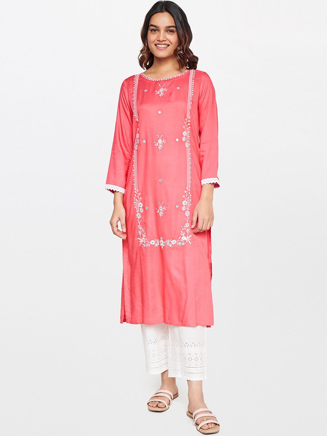 Global Desi Ethnic Motifs Embroidered Mirror Work Kurta