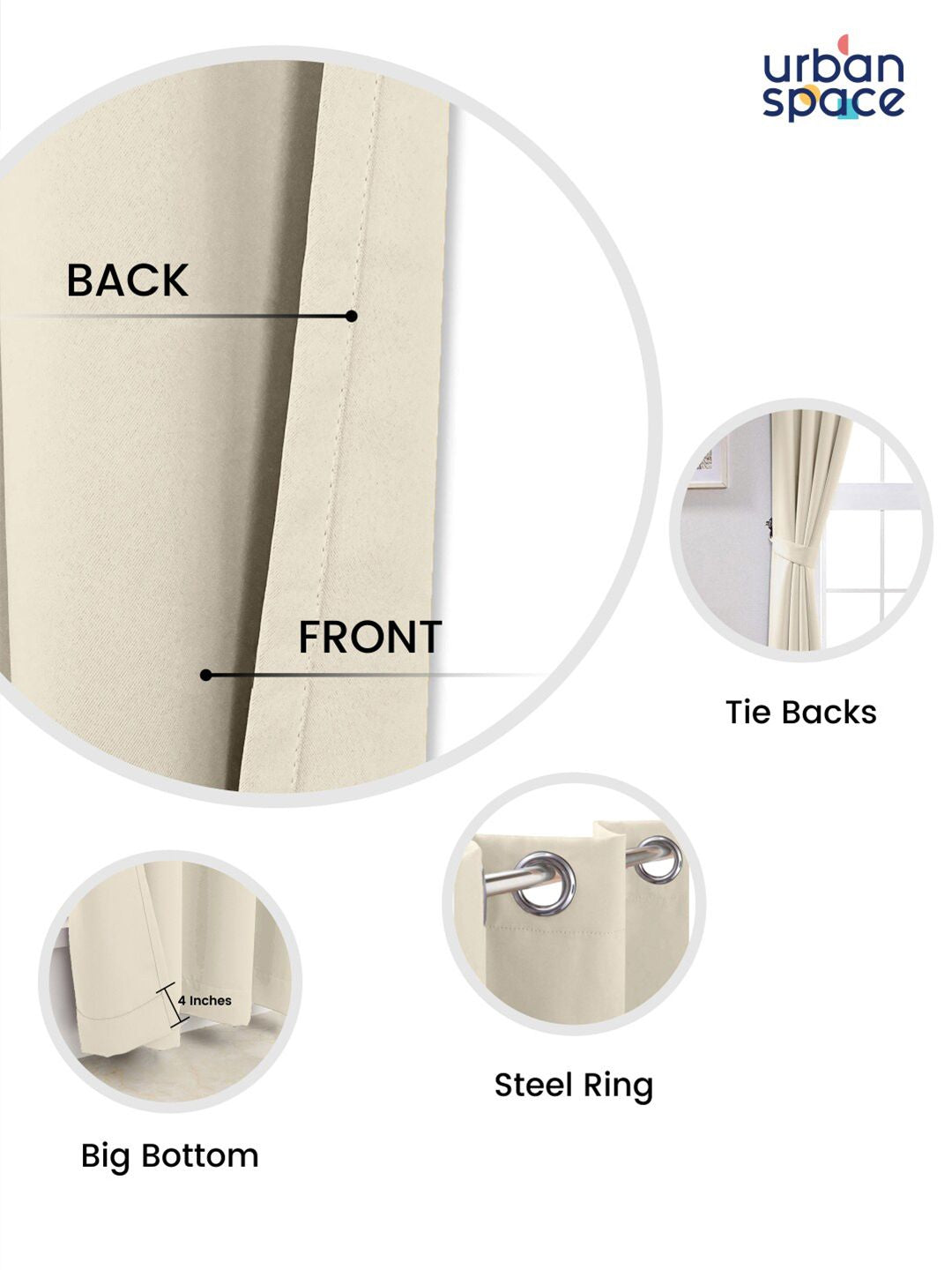 URBAN SPACE Beige 2 Pieces Black Out Window Curtain