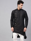 SOJANYA Men Black Printed Asymmetric Straight Kurta