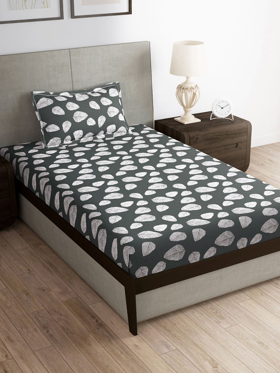 Story@home Green & White Floral Microfiber 180 TC Single Bedsheet With 1 Pillow Cover
