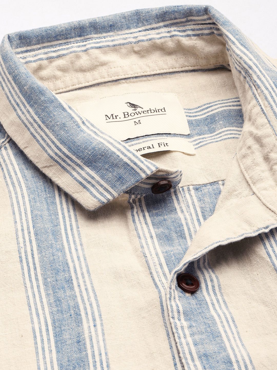 Mr Bowerbird Men Beige & Blue Striped Casual Shirt