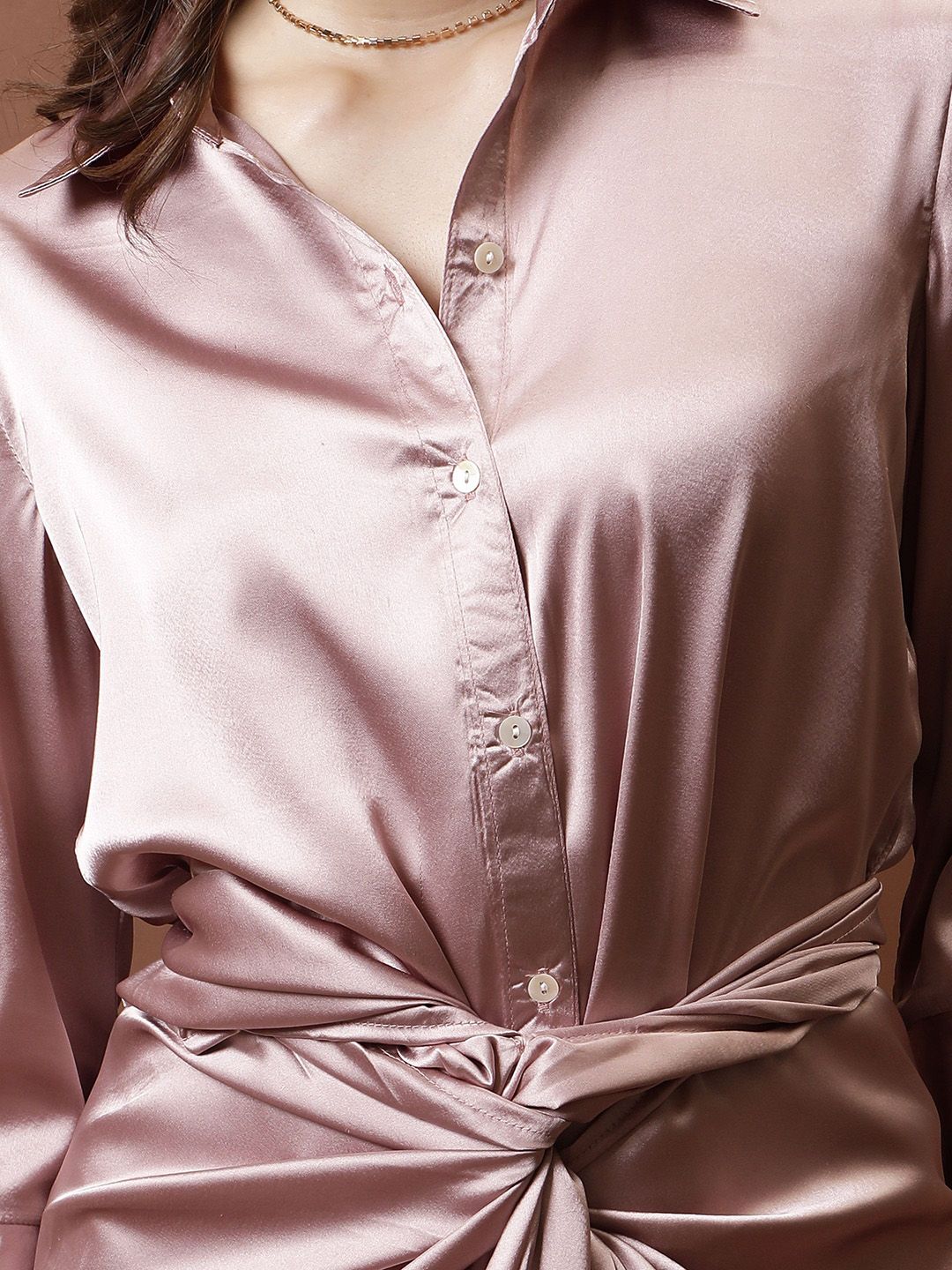Athena Satin Shirt With Knotting Skirt