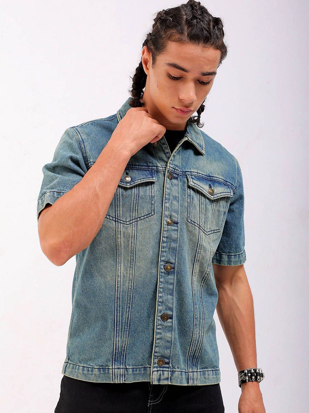 The Indian Garage Co Men Mid-Wash Relaxed Fit Trucker Jacket