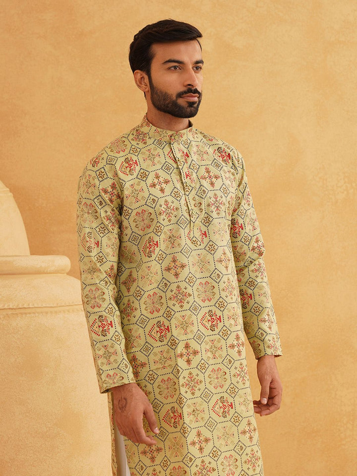 SOJANYA Geometric Printed Band Collar Neck Regular Cotton Straight Kurta
