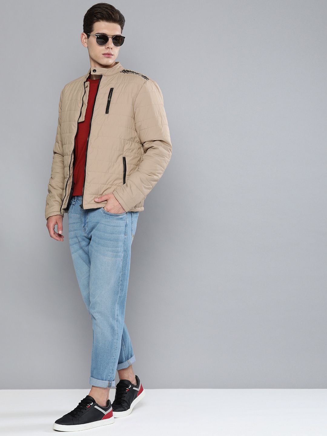The Indian Garage Co Men Zip-Front Puffer Jacket with Zipper Pockets