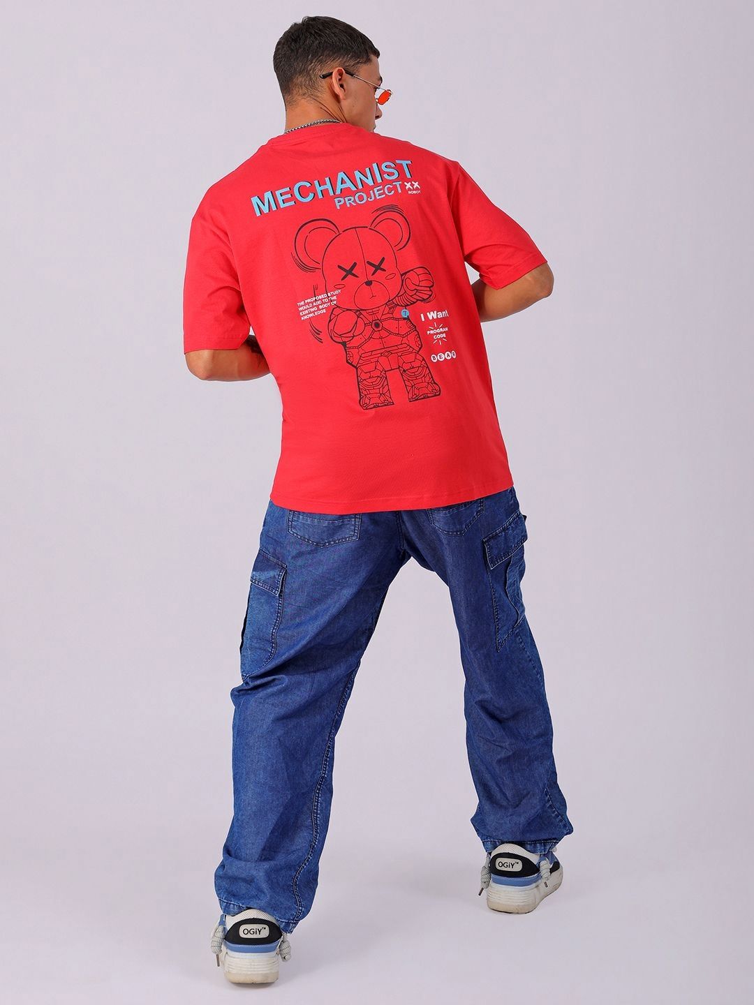 The Indian Garage Co Men Pure Cotton Back Printed Boxy Oversized Round Neck T-shirt