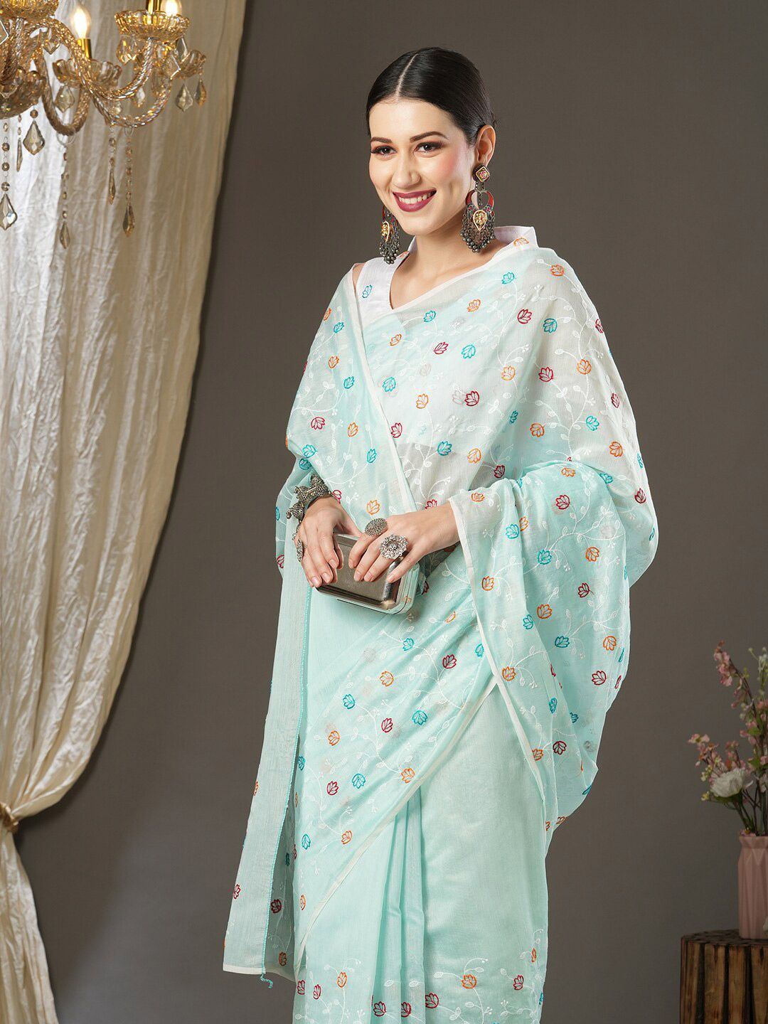 Saree mall Floral Emboidered Festive Sarees