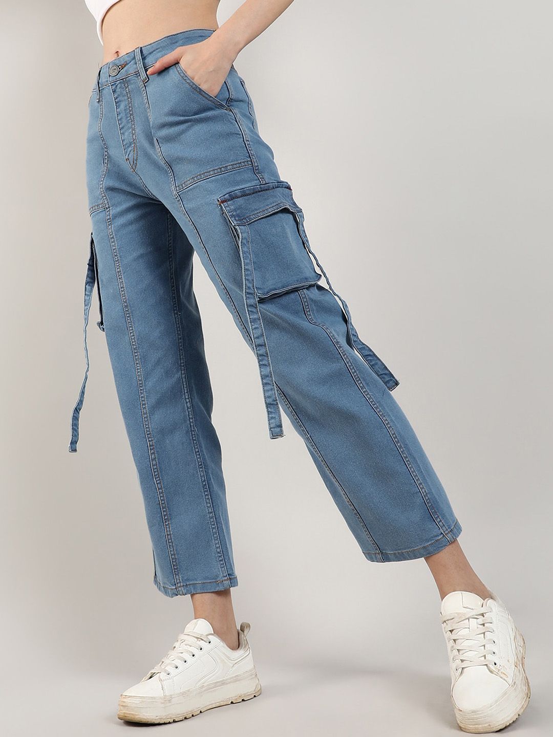 Campus Sutra Women Smart Clean Look Cotton Cargo Denim Jeans