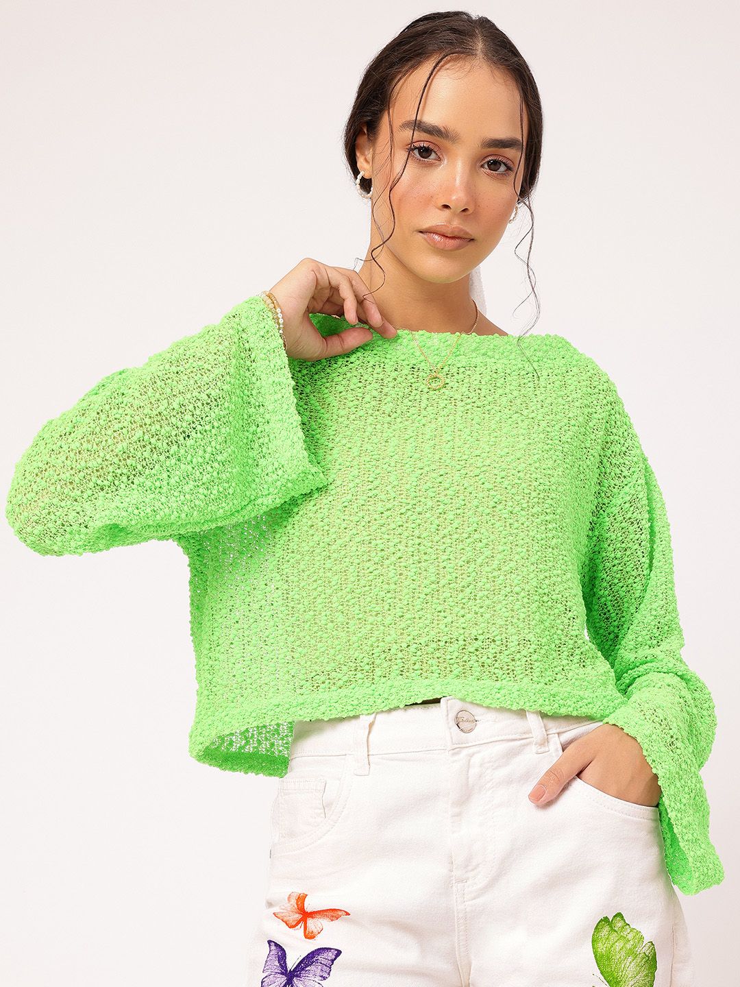DressBerry Boucle Paradise Semi Sheer Boxy Top
