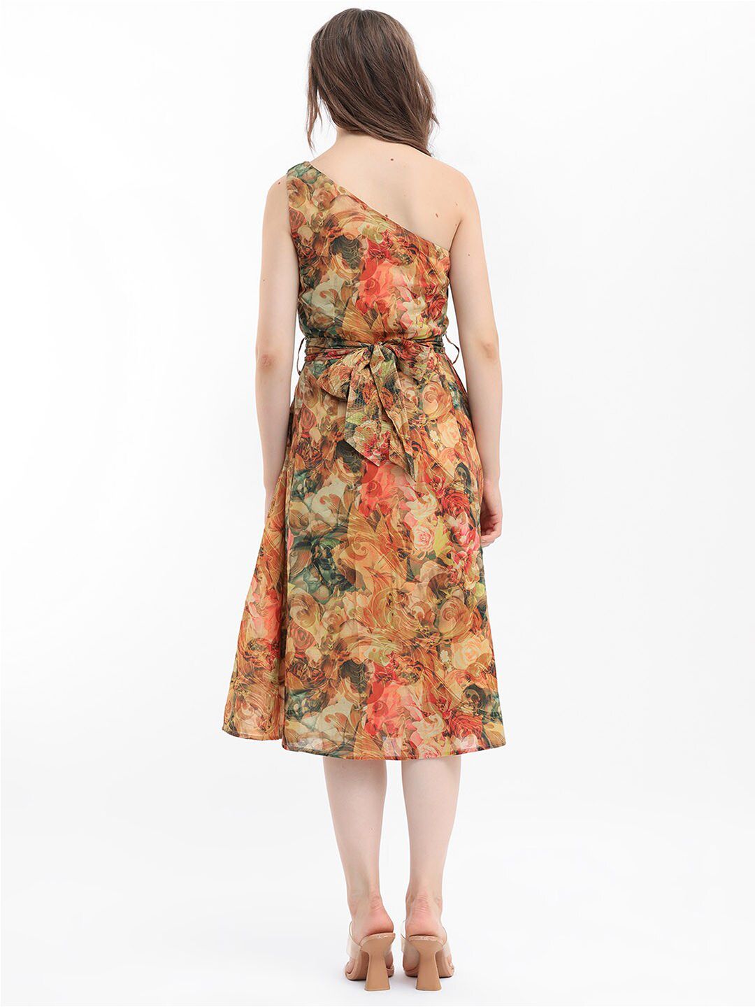 RAREISM Floral One Shoulder Print Fit & Flare Midi Dress